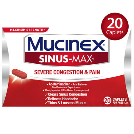 Mucinex Sinus-Max Severe Congestion Relief Caplets, 20 count, Triple Action (Best Medicine For Flu Congestion)