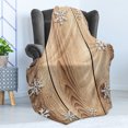 thumbnail image 4 of Christmas Soft Flannel Fleece Throw Blanket, Rustic Wooden Planks Texture Image with Snowflakes Country, Cozy Plush for Indoor and Outdoor Use, 50" x 70", Brown Pale Brown White, by Ambesonne, 4 of 5