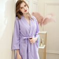 thumbnail image 3 of Defitshape Women's Summer Waffle Bath Robes Pjs Soft Family Knee Length Spa Robe Sleeping Spring 3/4 Sleeve Loungewear Light Purple Medium-Large, 3 of 4