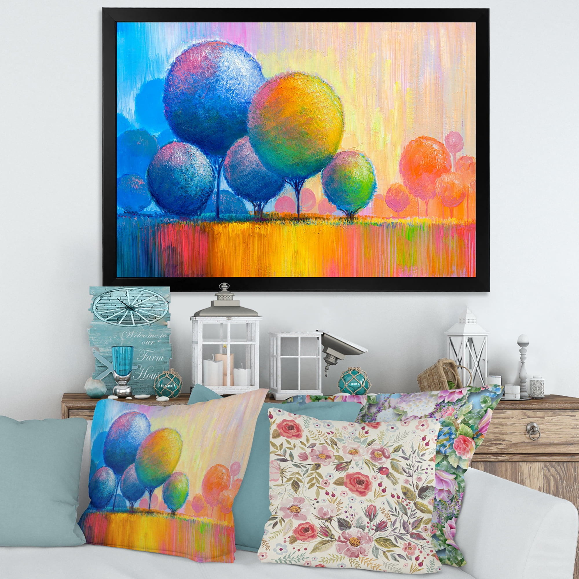 Designart 'Ornamental Colourful Trees VII' Modern Framed Art Print