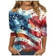 thumbnail image 2 of Cavosen Patriotic Tops for Women Petite 4th of July 3/4 Sleeve Round Neck Shirts USA Flag Print Shirts Lady XL Red White and Blue Casual Tops Funny Patriotic Tunic Tees 2025 Summer Patriotic Blouses, 2 of 5