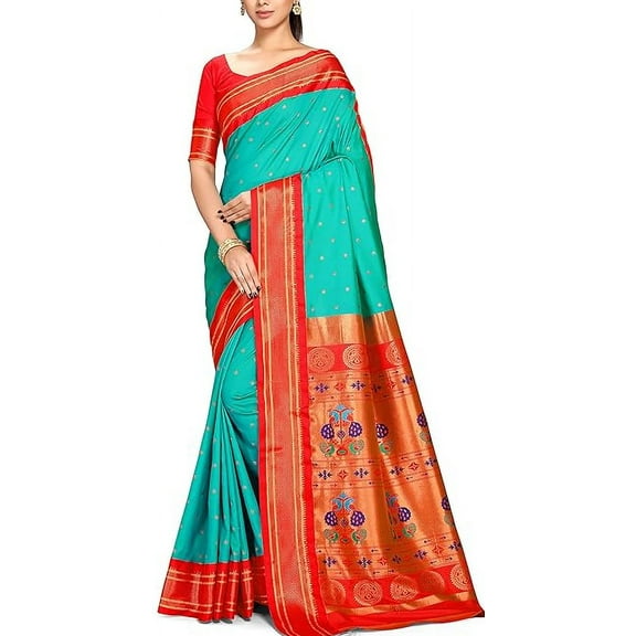 Accessorize Kingdom Paithani Soft Silk Kadiyal Maharani Saree With Blouse Piece
