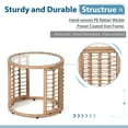 thumbnail image 5 of Outdoor Wicker Side Table, Patio End Table with Tempered Glass Top, All-Weather PE Rattan Round Coffee Table, Iron Frame, Beige, 5 of 8