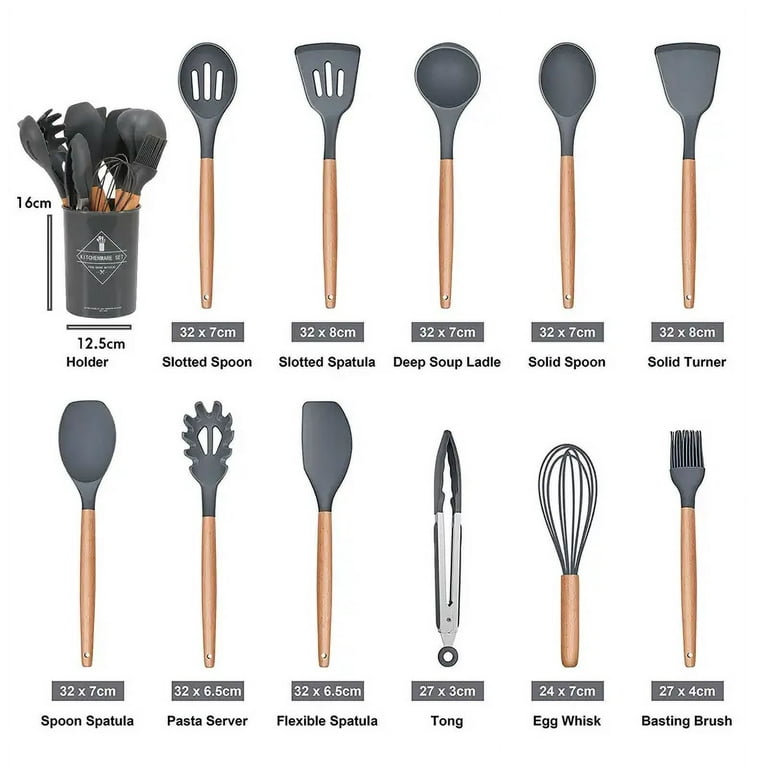 Nucookery Kitchen Utensils Set with Ceramic Utensil Holder, Silicone  Cooking Utensils Set, Wooden Ha…See more Nucookery Kitchen Utensils Set  with