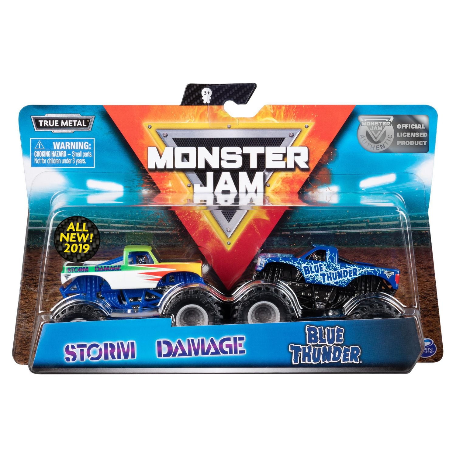 Monster Jam, Official Blue Thunder vs. Storm Damage Die-Cast Monster Trucks, 1:64 Scale, 2 Pack