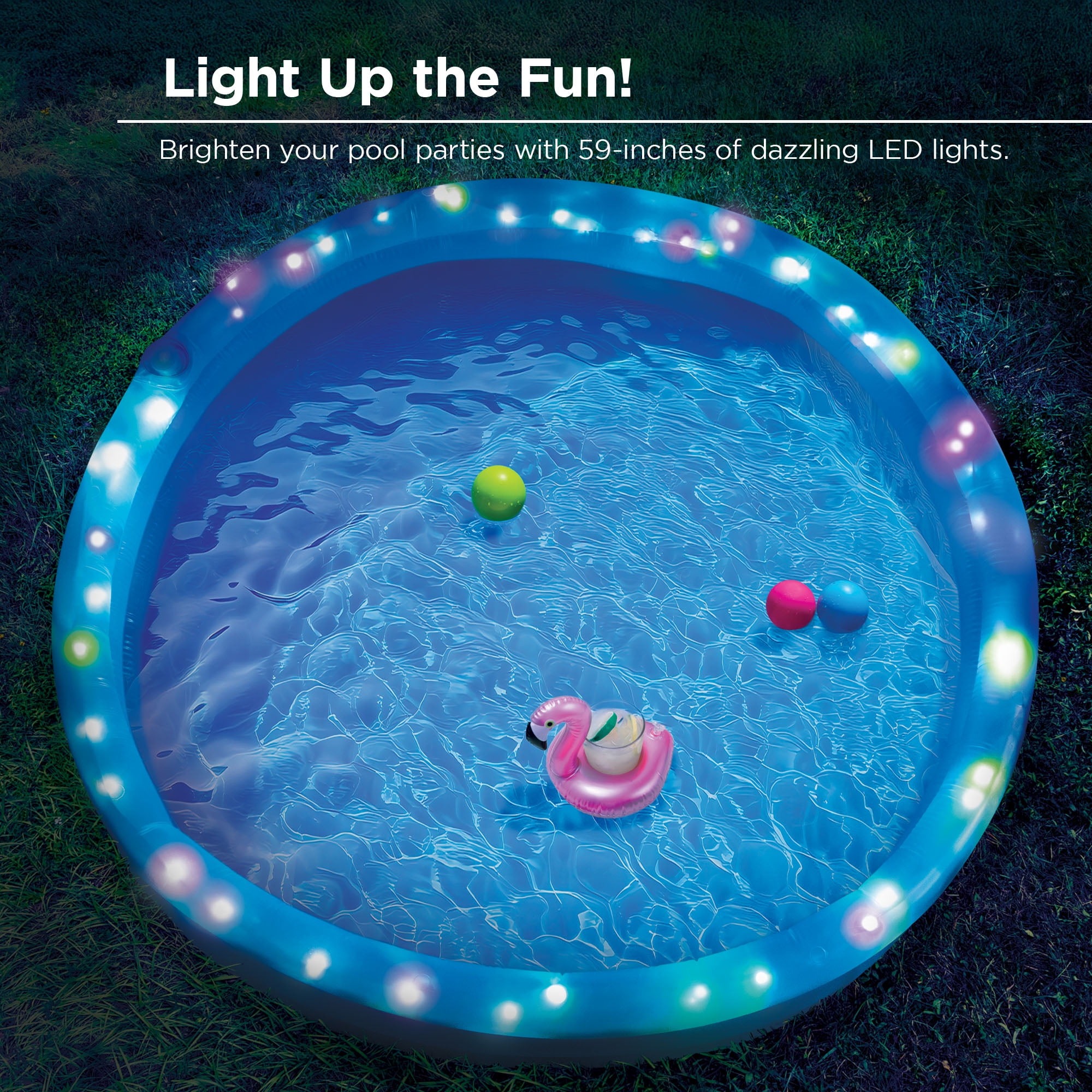 Merkury Innovations - HGlo Inflatable LED 3 Ring Pool, 59" Diameter, Multicolor LEDs with Flashing Modes, For Kids