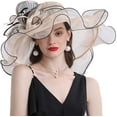 thumbnail image 2 of Women Hats Organza Butterfly Decoration Wide Brim Occasion Event Derby Church Dress Sun Hat, 2 of 5