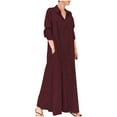 thumbnail image 3 of Jinhomg Women's Casual Maxi Dress Loose Fit Comfy Button Down Cotton Dresses Spring Summer Long Sleeve Lapel Shirt Dresses with Pockets Red M, 3 of 10