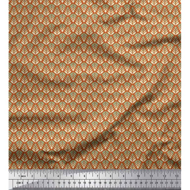 Soimoi Polyester Crepe Fabric Leaves Small Print Fabric by The Yard 52 Inch Wide