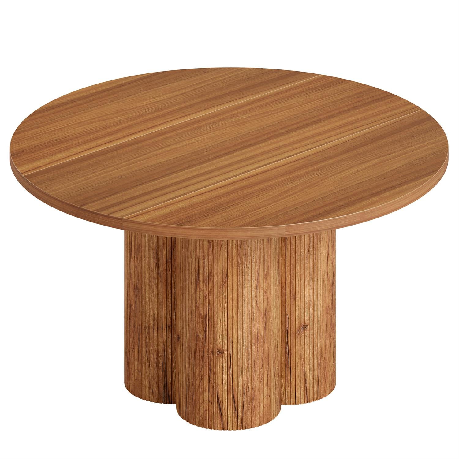 Demi Bonn 47" Round Wooden Dining Table with Textured Base for Living Room, Sturdy Construction, Durable Material, Brown