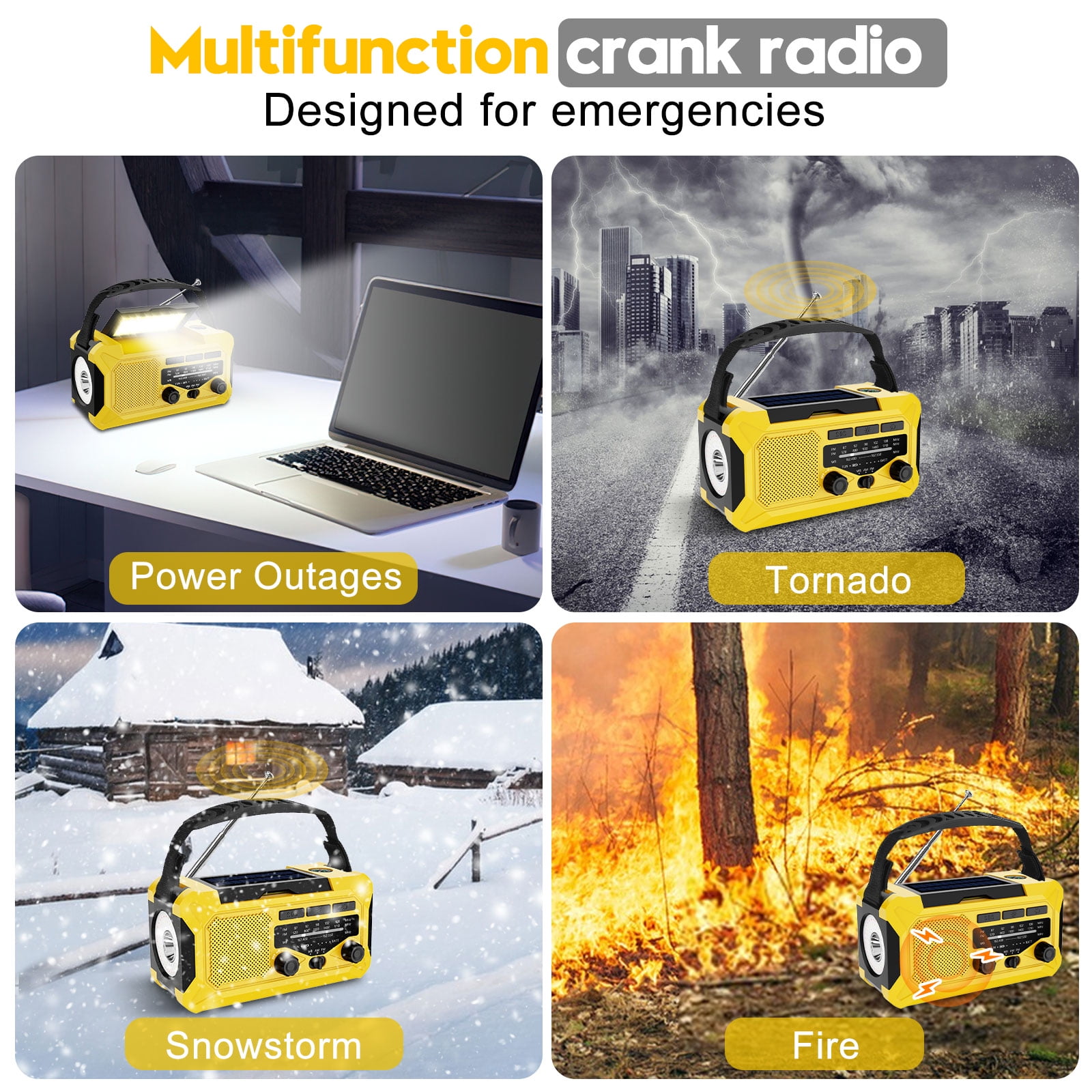 Fovendi 10000mAh Hand Crank Radio,Emergency Radio,Solar Radio,NOAA/AM/FM Weather Radio,USB Type-C Charging Radios Portable with LED Reading Light,SOS,Compass for Camping Hiking Travelling