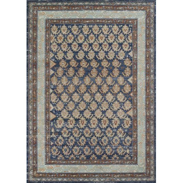 Momeni LILLILIH-4NVY5373 5 ft. 3 in. x 7 ft. 3 in. Lillihan Machine Made Traditional Rectangle Area Rug, Navy