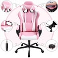 thumbnail image 3 of Comfy Rolling Video Game Chair for Adults, Ergonomic Office Chair with Lumbar Support, Height Adjustable Reclining Gaming Chair for Office, Home, Bedroom, Pink, 3 of 7