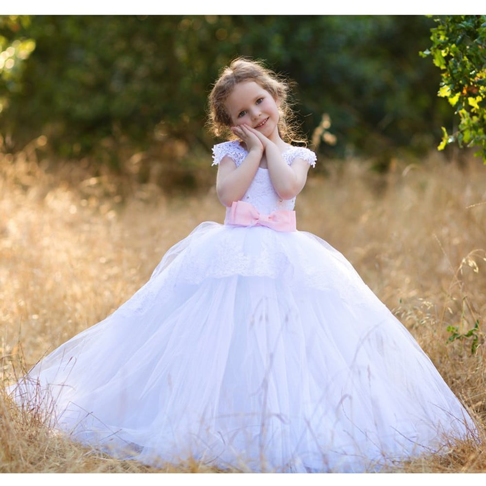 Big Girls White Pink Illusion Lace Trim Marilyn Junior Bridesmaid Dress 8-10 Big Girls White Pink Illusion Lace Trim Marilyn Junior Bridesmaid Dress 8-10