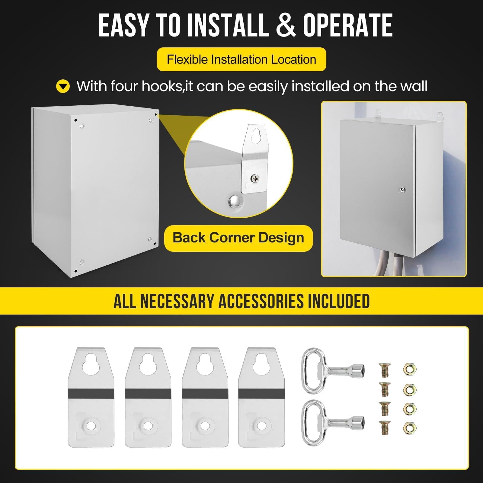 24X16x12 Steel Electrical Box, NEMA 4/4x Steel Electrical Junction Box, IP66 Waterproof & Dustproof Hinged Enclosure - Lockable, with Mounting Plate, for Indoor/Outdoor Electrical Projects