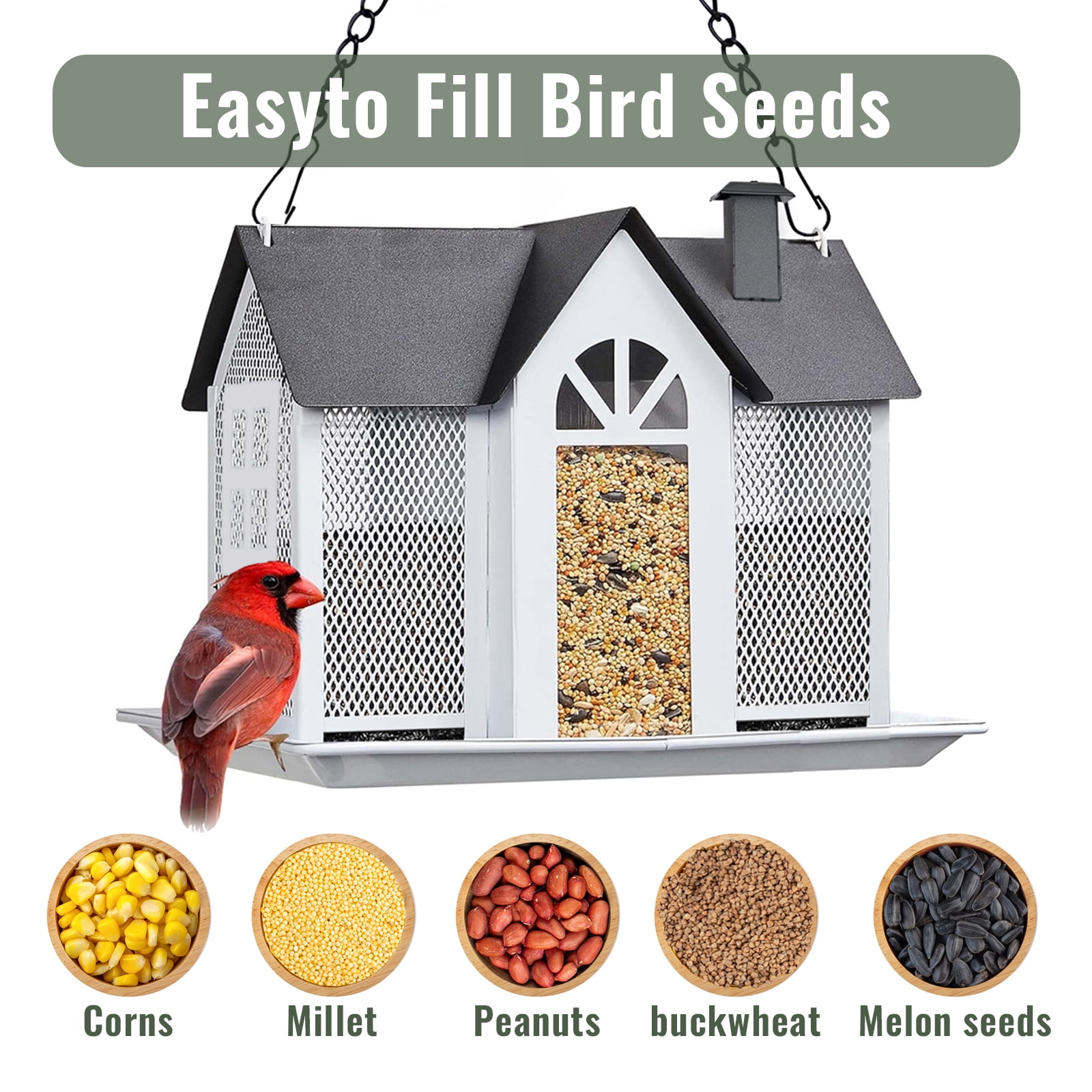 Bird Feeder for Outdoors Squirrel Proof, Hanging Bird House, Wild Bird Feeders for Outside, Large Metal Bird Feeder, Great for Attracting Wild Birds Humming