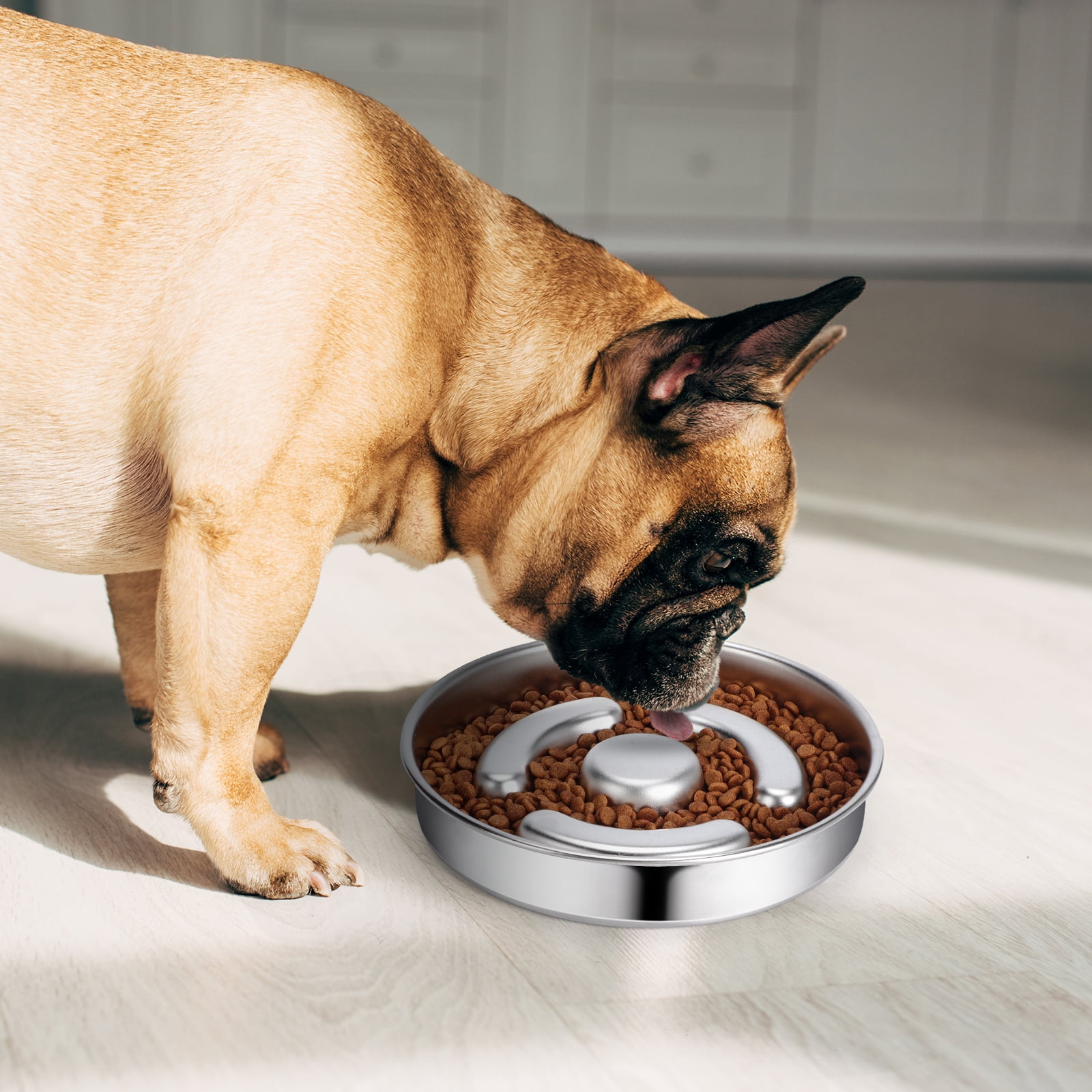 Slow Feeder Dog Bowl Stainless Steel, Non-Slip Rubber Base Metal Dog Bowls, 8.6" Slow Water Bowl for Dogs Small Medium, Fun Bloat Stop Pet Bowl for Fast Eaters, Puzzle Maze Bowl Slow Down Eating