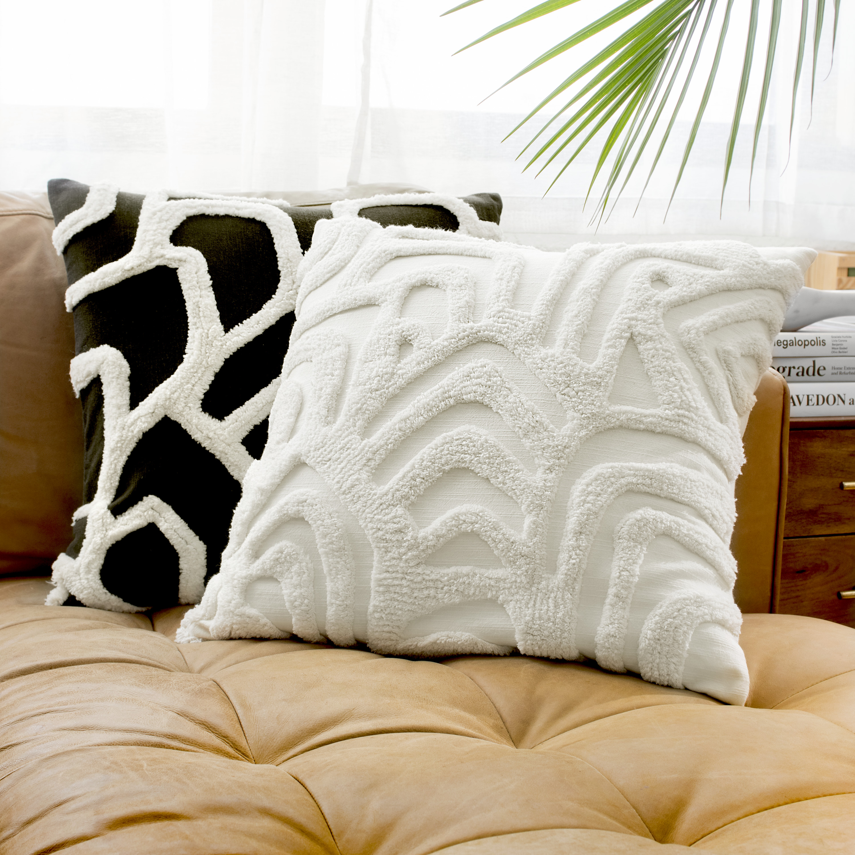 Rochelle Porter Kobo Decorative Square Pillow,Throw, Black/White, Cotton, Polyfill, 20"x 20", 1 Count