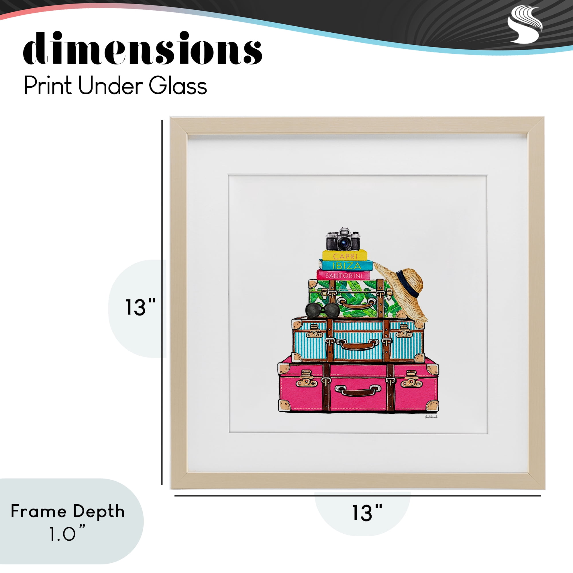 Stupell Industries Glam Travel Suitcases Birch Framed Print Under Glass, design by Amanda Greenwood