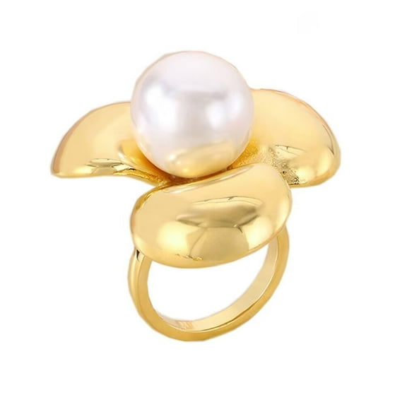PAMTIER Women's Stainless Steel Personalized Vintage Flower Pearl Ring Gold Size 6