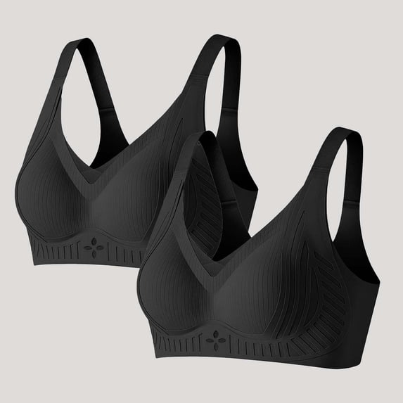 Tsesme 2 Pack Women's Wireless Bras Adjustable Strap Comfy Bralette Back Closure Push up Padded Full Cup Bra