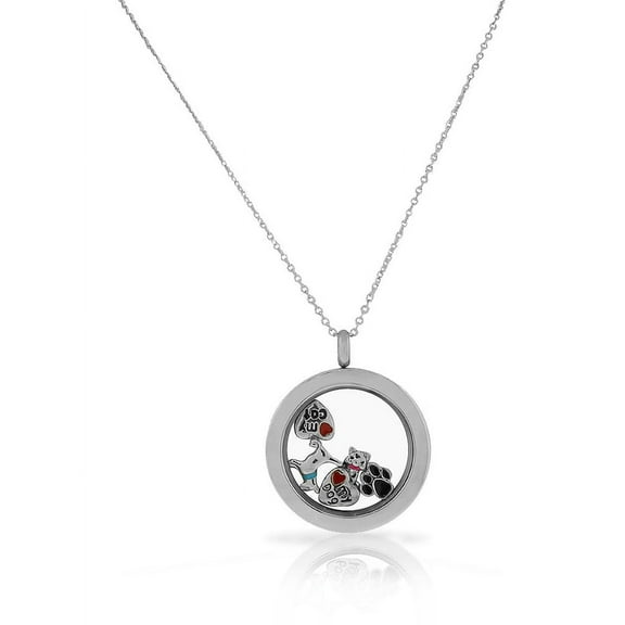 Stainless Steel Silver-Tone Pet Animal Cat Dog Locket Pendant Necklace - Charms Included