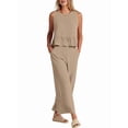 thumbnail image 2 of Women'S Pants Sets 2 Piece Outfits Sleeveless Round Neck Tank Tops Elastic Waist Wide Leg Khaki XXL, 2 of 10