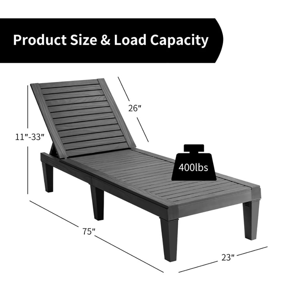 Aimee Lii Outdoor Recliner Chair with 5-Position Adjustable Backrest, Patio Loungers, Black