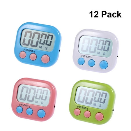 

12Pcs Digital Kitchen Timer Strong Magnetic Electronic Countdown and Count up Loud Alarm without Batteries (Mixed Color)