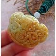 thumbnail image 3 of Certified Hand Carved Green Yellow Natural Myanmar Burma A Jade jadeite Bat Fu Lotus Ruyi Flower Pendant Necklace, 3 of 7