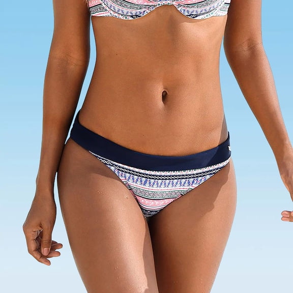 LASCANA Women's Print Classic Bikini Swimsuit Bottom Contrast Trim