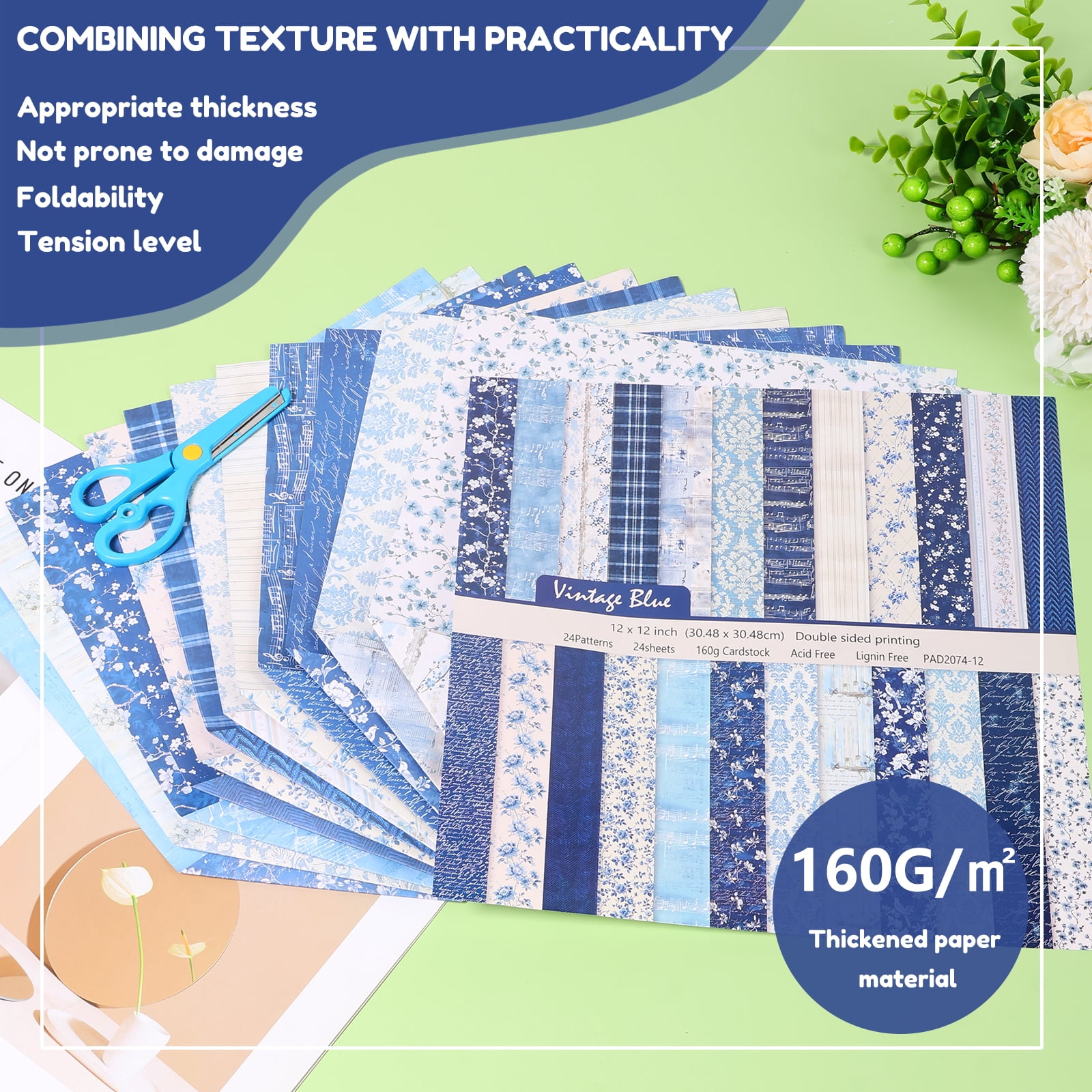 24 Sheet Aesthetic Scrapbook Paper Soft Color Pattern Paper Double Sided Printing for DIY Card Making Scrapbook Wedding Photo Album Home Decor 12 x 12 Inch