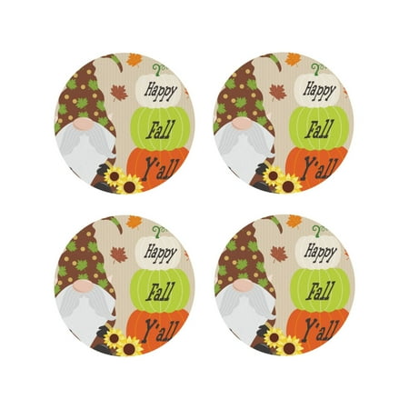 

Vsdgher Gnome Happy Fall Leather Coasters for Drinks Durable Drink Coasters 4 Set for Tabletop Protection Luxurious Home Décor and Housewarming Gift-Round Shape