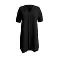 thumbnail image 6 of jtjvou Women's Casual Button Up Collared V Neck Dress Short Sleeve Solid Color Tunic Mini Dresses with Pockets Black M, 6 of 7