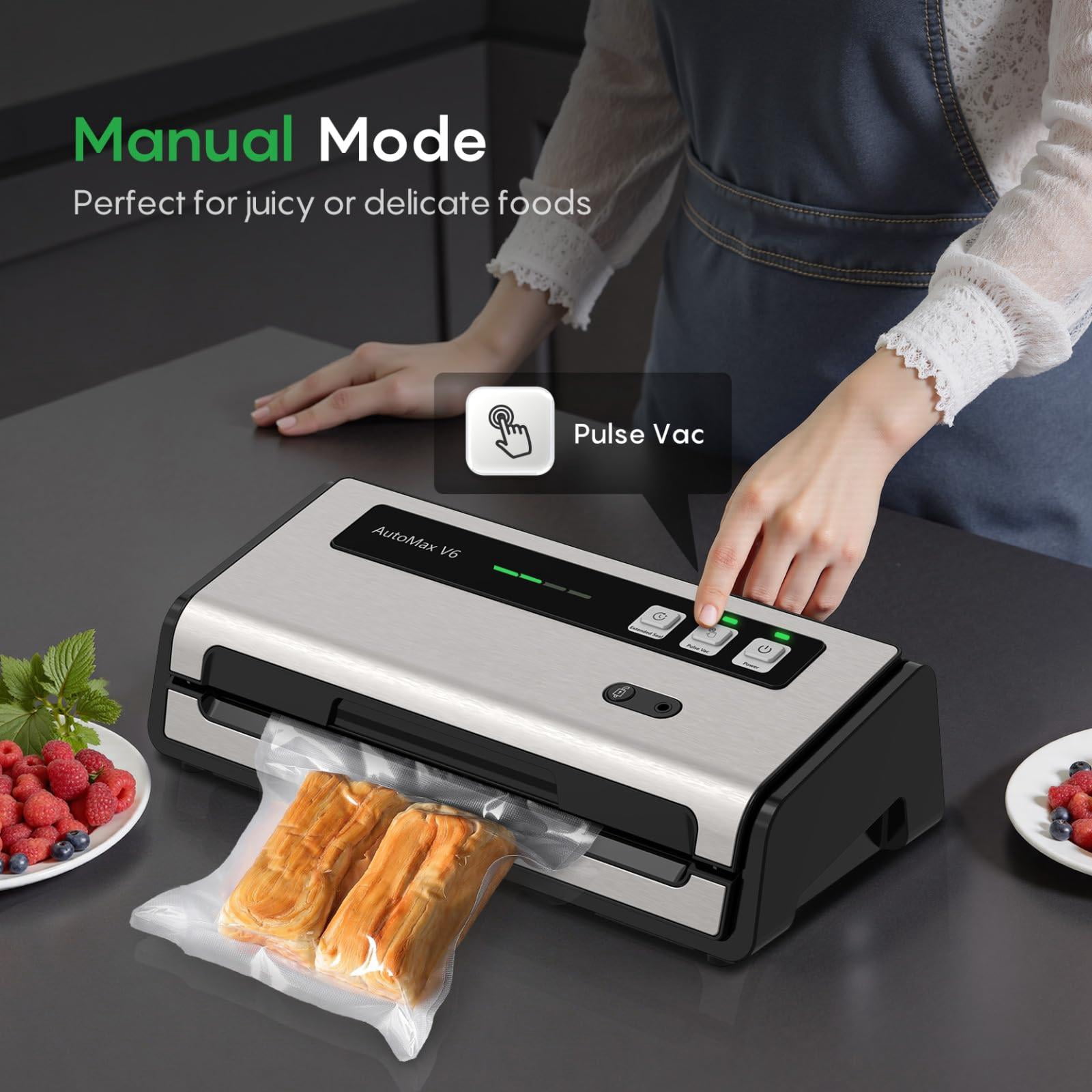 Food Vacuum Sealer Silver Large with Automatic Bag Detection