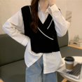 thumbnail image 2 of Brand Clearance1!Women Sleeveless Sweater Vest Top Colorblock Vest One Size Crop Knit Vest Pullover Knitwear Top Loose Fit, 2 of 10