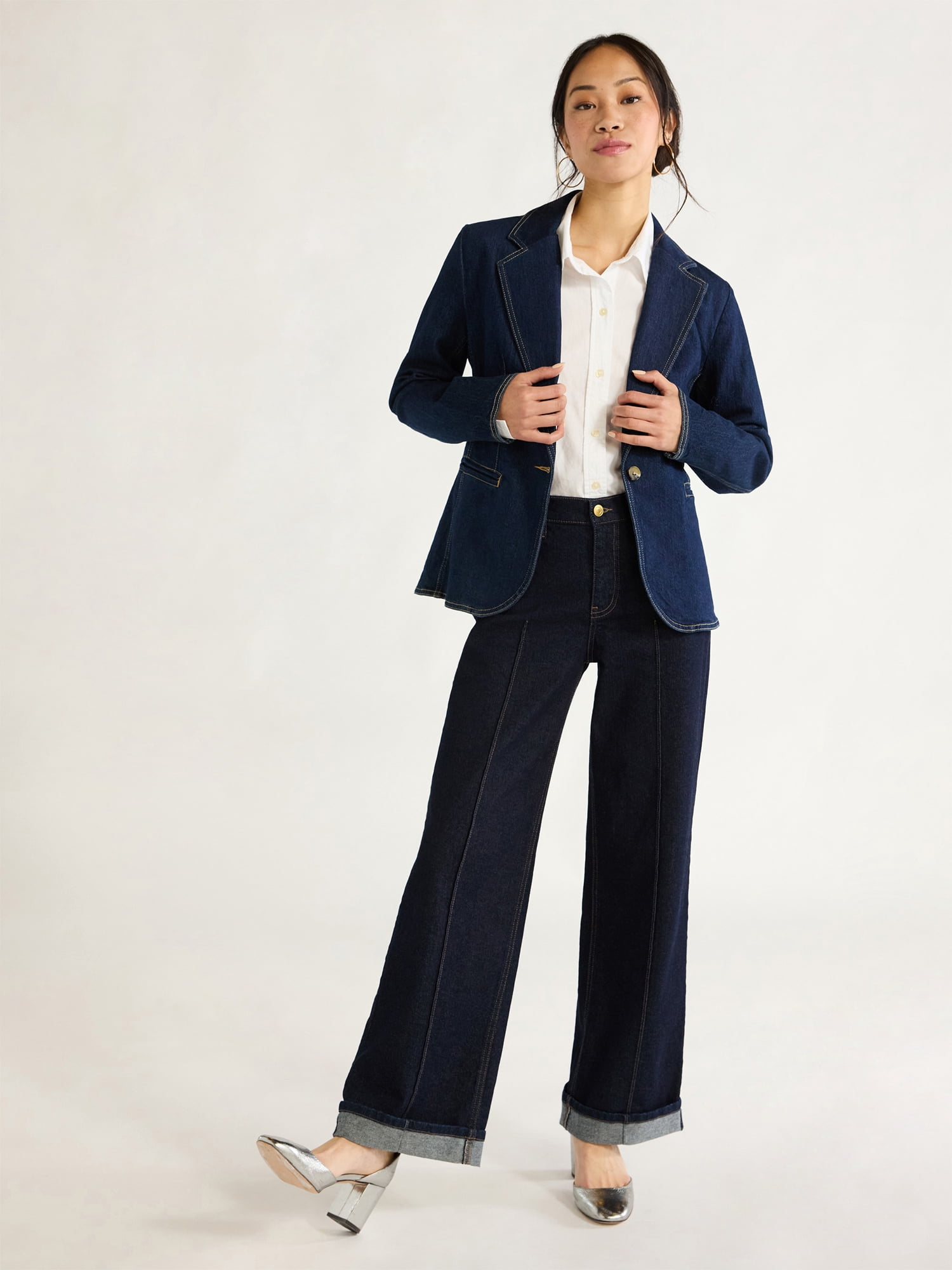 Free Assembly Women's Single Breasted Denim Blazer, Sizes XS-XXL