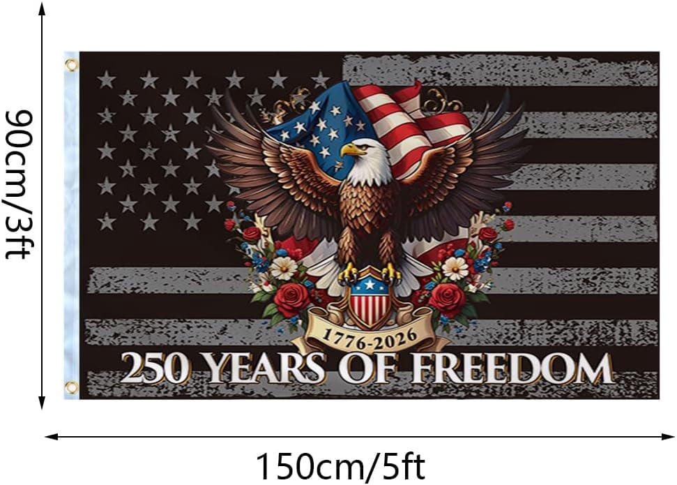 250th Anniversary Flag 3 x 5 Ft Eagle Outdoor Flag with Durable Canvas Header and Brass Grommets Decor for Outdoor Front Door Porch Wall (250 Years)