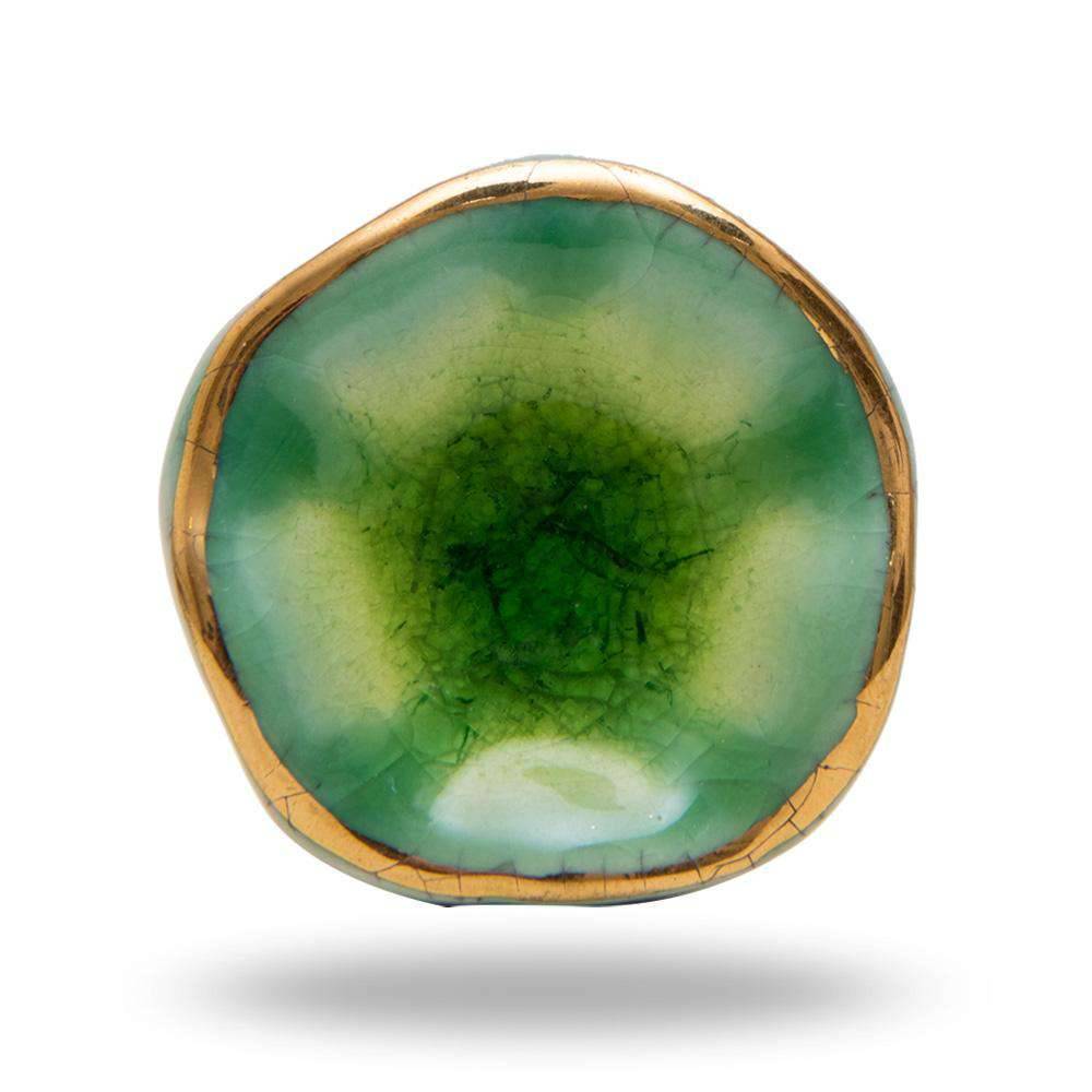 TRINCA-FERRO Set of 6 Ceramic Jordan Green Knob Kitchen Cabinet Cupboard Door Dresser Wardrobe and Drawer Pull for Bathroom | Bedroom | Office | Kitchen