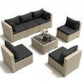 thumbnail image 3 of POTEBAN 7 Piece Outdoor Patio Furniture Set, Grey Rattan Wicker Outdoor Conversation Sectional Sofa Set with Cushions for Backyard, Black, 3 of 9