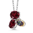 thumbnail image 2 of 925 Silver and 10K Yellow Gold Red Rhodolite Garnet and Green Mystic Topaz Pendant Necklace for Women (2.85 Cttw, Oval 8X6MM, 7X5MM and 6X4MM, Gemstone January Birthstone, with 18 inch Chain), 2 of 4