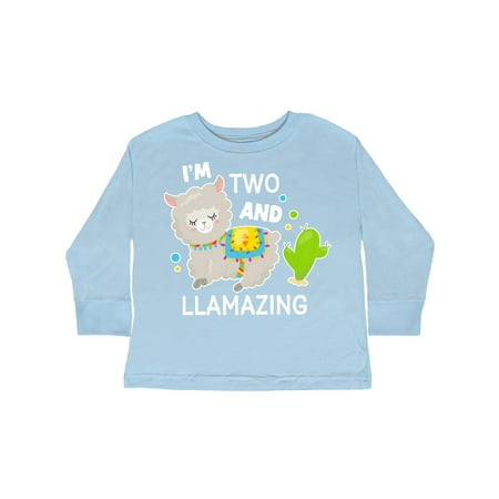 

Inktastic Im Two and Llamazing with Llama and Cactus Gift Toddler Boy or Toddler Girl Long Sleeve T-Shirt