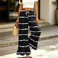 thumbnail image 6 of Striped Palazzo Pants for Women Casual Oversized Wide Leg Ruffle Flowy Pants with Pockets Baggy Vacation Summer Pant, XL, 6 of 7