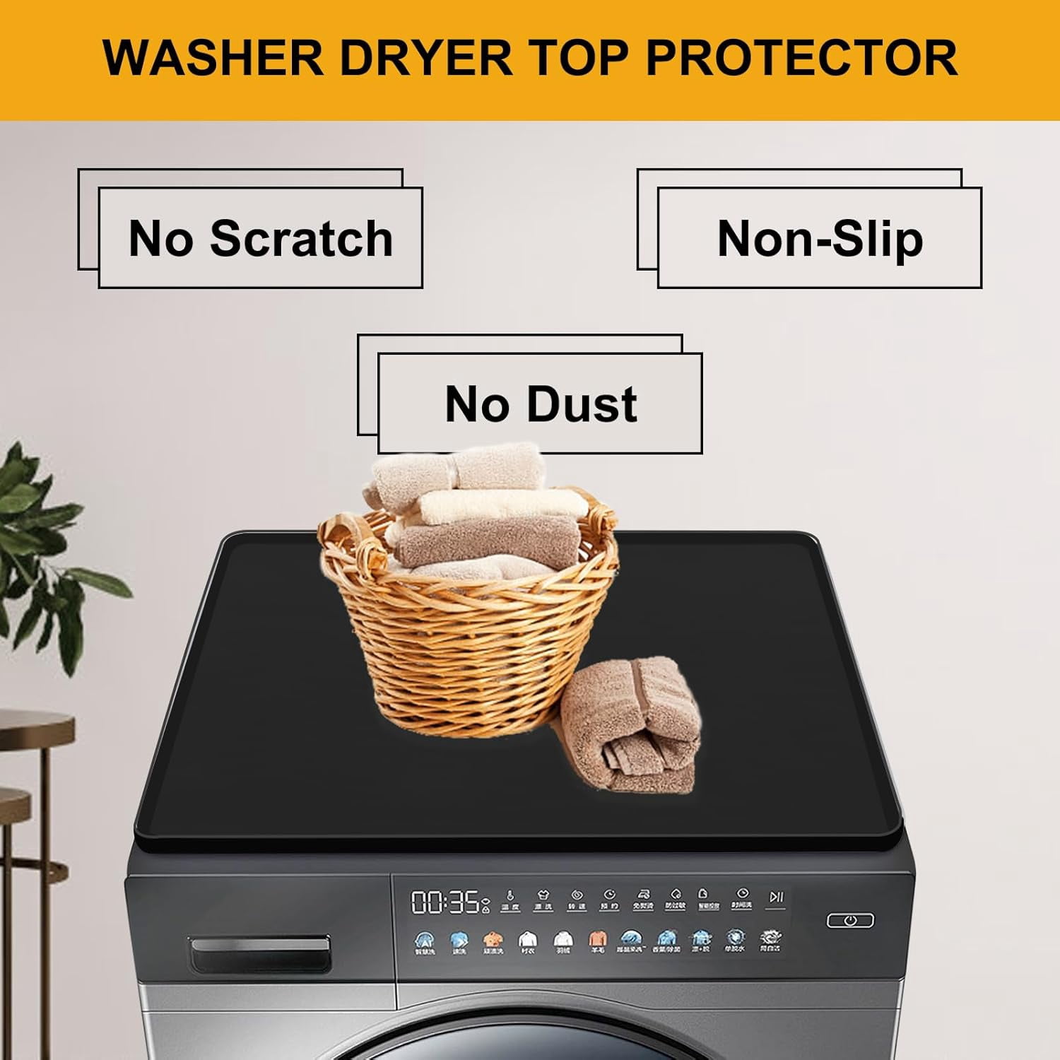 2 Pack Washer and Dryer Covers for the Top 25.6x23.6''Washer Dryer Countertop Silicone Mat with Raised Edge Protector Mat for Top of Dryer and Washing Machine Topper Non-Slip Rubber Mat (Grey)