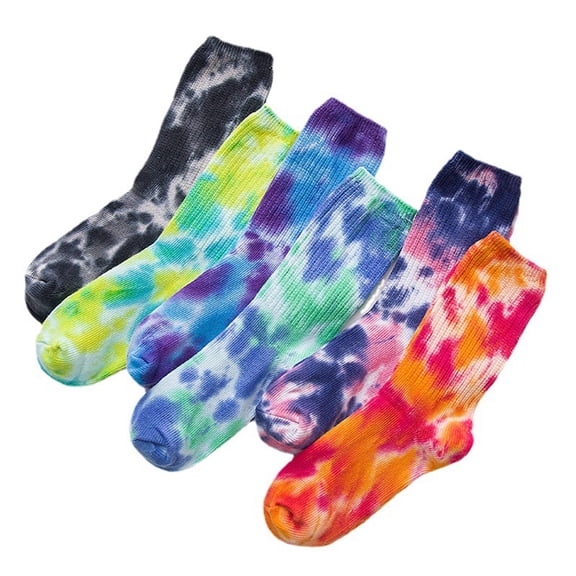Tie Dye Women's Spring Fall Tie Dye Socks Mid Calf Cotton Mid Calf Breathable Versatile Pile Socks Purple One Size