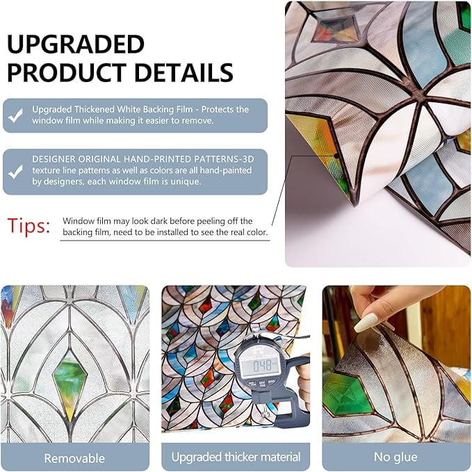 Fancy-Fix Stained Window Film, Decorative Window Film for Home, Privacy , Sun Blocking Heat Control,Static Cling, Malachite 23.6 x 35.4inch