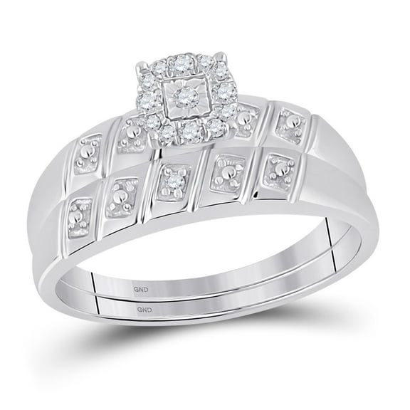 Sterling Silver His Hers Round Diamond Cluster Matching Wedding Set 1/10 Cttw, Womens Size: 5-10, Mens Size: 7-13