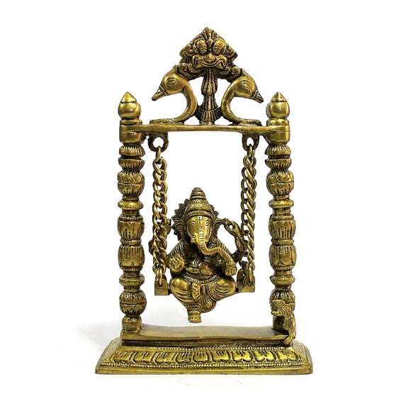 eSplanade - 9" Premium Ganesha Idol on Brass Swing | Brass Ganesha | Brass Showpiece Collectible Handicraft | Pooja Items for Home | Home Decor | Brass Decor