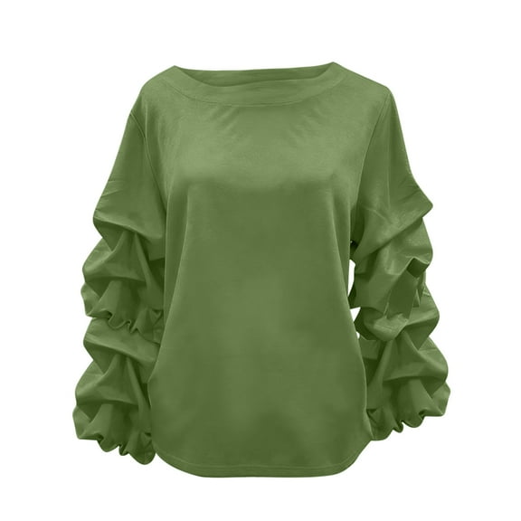 BXINGOHAI Women's Puff Sleeve Button Down Shirt Vintage Loose Fit Blouse Dressy Casual Tops Army Green XL