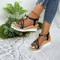 thumbnail image 5 of Hoshose Women Low Heel Sandals Elastic Ankle Strap Roman Rhinestone Summer Comfortable Beach Dressy Sandals, 5 of 9